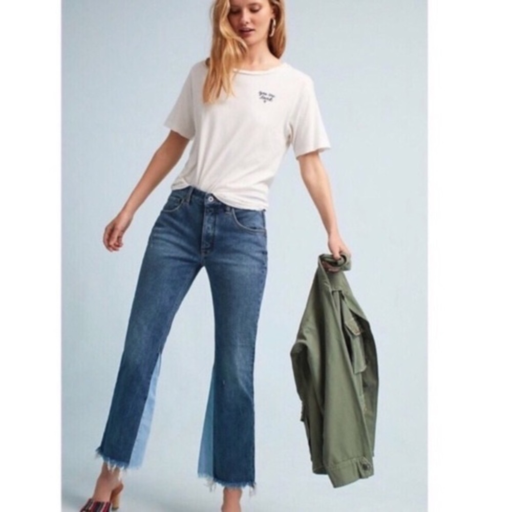 Anthropologie Pilcro & the Letterpress Two Tone Flare High Waist Raw Hem Jeans